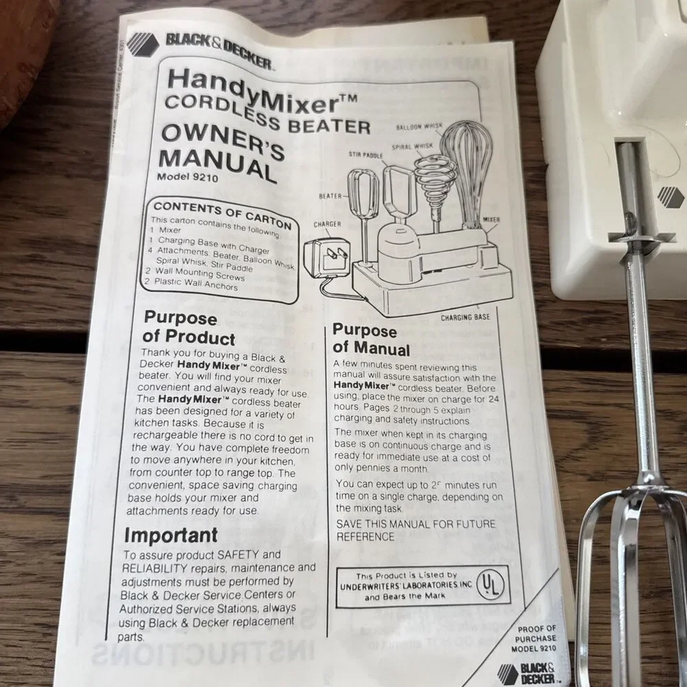 Black & Decker Handy Mixer Cordless Beater compact Wall Mount  New Open Box